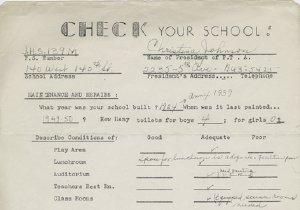 Hand-drawn survey with questions about public school quality