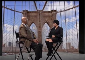 Still image from a tv talk show